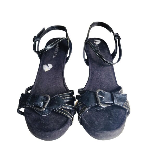 Aerosoles Black Strappy Platform Wedge Sandals Buckle Detail Adjustable Size 10 - Picture 3 of 14